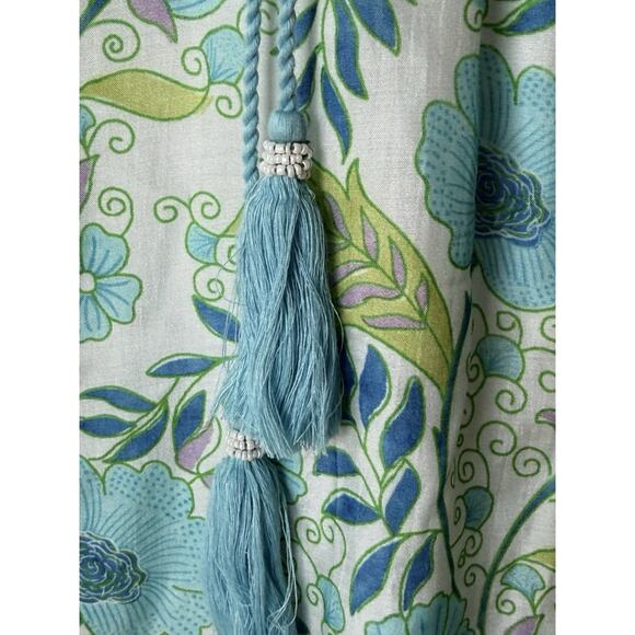 Bella Tu Modest Beaded V-Neck Shift Dress Size S Floral Print Turquoise Tassel - Picture 5 of 9